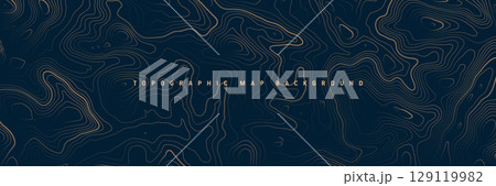 Colorful topographic map with contour lines. Geographic terrain grid, relief height elevation. Ground path pattern. Travel and navigation, cartography design element. Vector illustration 129119982