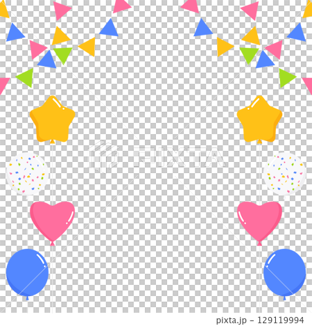 Garland, flag, and balloon decoration frame, square size Garland, flag, and balloon decoration frame, square size 129119994