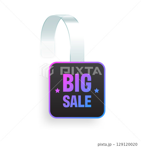 Colorful neon supermarket promotional wobbler. Realistic wobbler template for shelf advertising. Sale or discount label with ad text. Special offer price tag. Vector illustration 129120020