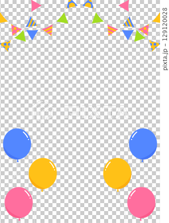 Garland, flags, and balloons decoration frame, portrait orientation Garland, flags, and balloons decoration frame, portrait orientation 129120028