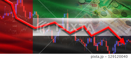 United Arab Emirates financial crisis on economic graph. Financial fall of United Arab Emirates on economy market United Arab Emirates financial crisis on economic graph. Financial fall of United Arab Emirates on economy market 129120040
