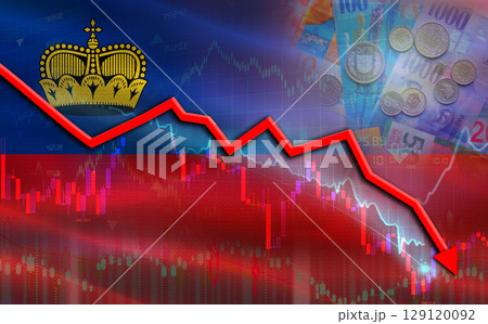 Liechtenstein financial fall on economy market. Liechtenstein financial crisis on economic graph Liechtenstein financial fall on economy market. Liechtenstein financial crisis on economic graph 129120092