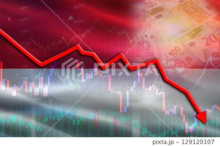 Monaco financial fall on economy market. Monaco financial crisis on economic graph 129120107