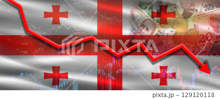 Georgia financial crisis on economic graph. Financial fall of Georgia on economy market Georgia financial crisis on economic graph. Financial fall of Georgia on economy market 129120118