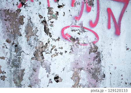 Peeling Plaster Wall with Pink Graffiti for Urban Grunge 90s Aesthetic Peeling Plaster Wall with Pink Graffiti for Urban Grunge 90s Aesthetic 129120133