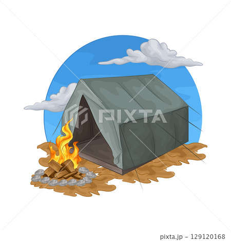Illustration of Campfire near the tent 129120168