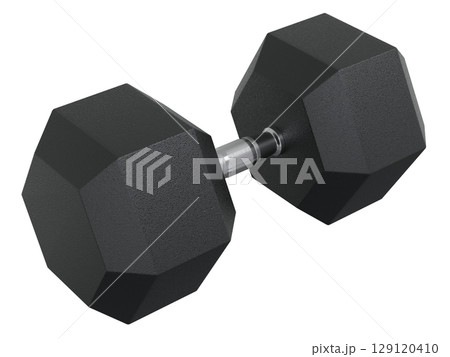 Blank Hex Dumbbell, weightlifting gym equipment side view 129120410