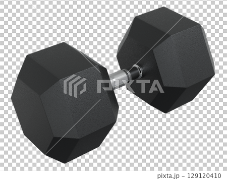 Blank Hex Dumbbell, weightlifting gym equipment side view 129120410