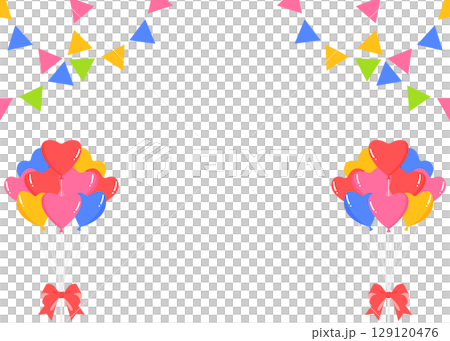 Heart balloons, garlands, and flag decoration frame Heart balloons, garlands, and flag decoration frame 129120476