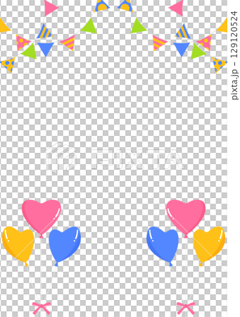 心形氣球、花環和旗幟裝飾框，縱向 129120524