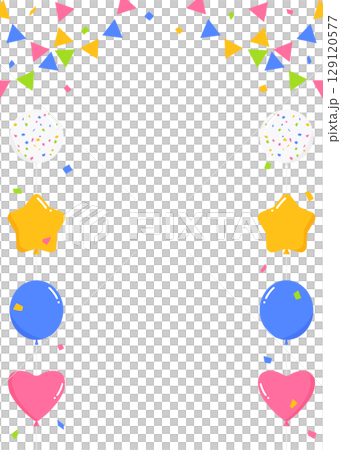 Garland, balloons and confetti decoration frame, portrait orientation 129120577
