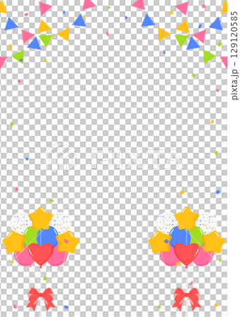 Garland, balloons and confetti decoration frame, portrait orientation 129120585