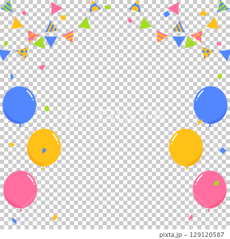 Garland, balloons, and confetti decoration frame, square size Garland, balloons, and confetti decoration frame, square size 129120587