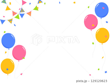 ガーランド、風船、紙吹雪のデコレーションフレーム 129120623