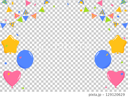Garland, balloons and confetti decoration frame 129120629