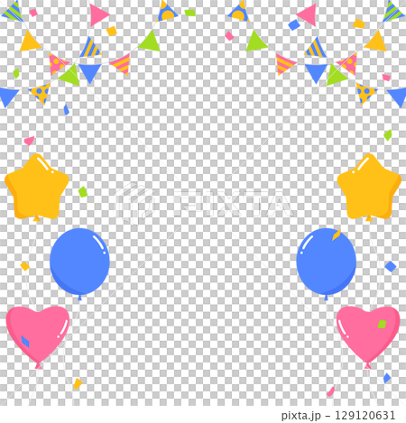 Garland, balloons, and confetti decoration frame, square size Garland, balloons, and confetti decoration frame, square size 129120631