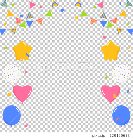 Garland, balloons, and confetti decoration frame, square size 129120658