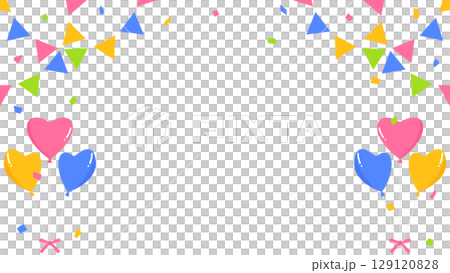 Heart balloons, garland, and confetti decoration frame 129120828