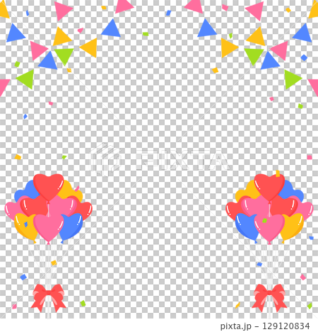 Heart balloons, garland, and confetti decoration frame, square size 129120834