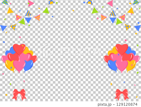 Heart balloons, garland, and confetti decoration frame 129120874
