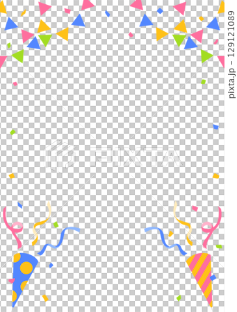Confetti, garland and party cracker decoration frame, portrait orientation 129121089