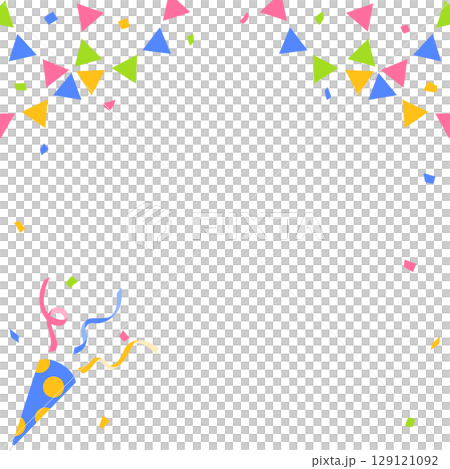 五彩紙屑、花環和派對餅乾裝飾框，方形 129121092