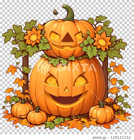 ハロウィンかぼちゃと紅葉 129121152