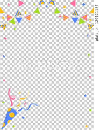 Confetti, garland and party cracker decoration frame, portrait orientation 129121187