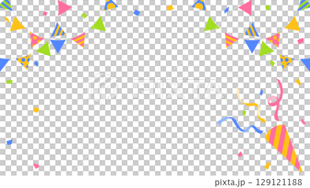 Confetti, garland and party cracker decoration frame 129121188