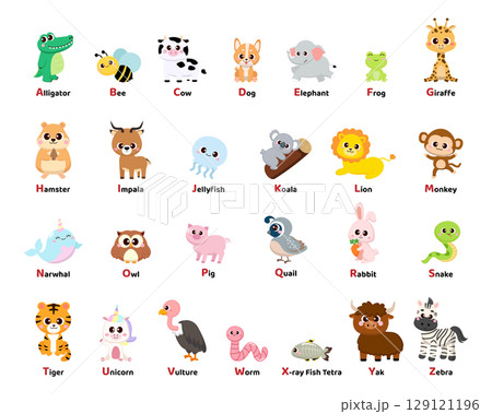 Cute animal for each alphabet letter clipart Cute animal for each alphabet letter clipart 129121196