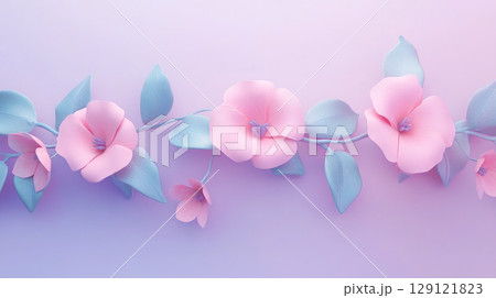 Gerland from pink flowers. Isolated on purple background. 129121823