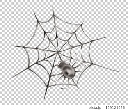 Halloween cute black spider web with spider. Hand drawn watercolor illustration for kids. Perfect for decorations, cards, and crafts to celebrate the spooky season with a fun and friendly touch. Halloween cute black spider web with spider. Hand drawn watercolor illustration for kids. Perfect for decorations, cards, and crafts to celebrate the spooky season with a fun and friendly touch. 129121936