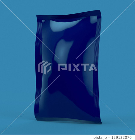 Glossy Blue Snack Pouch Isolated on Solid Background Glossy Blue Snack Pouch Isolated on Solid Background 129122070
