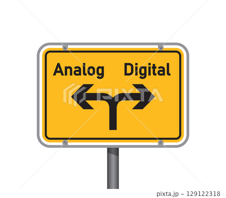 yellow traffic sign with german words digital and analogue isolated vector illustration yellow traffic sign with german words digital and analogue isolated vector illustration 129122318