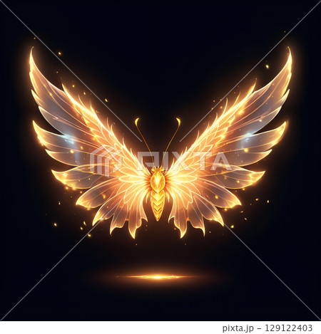 Stunning golden butterfly with radiant wings, perfect for elegant designs, logos, and magical art projects, bringing a touch of enchantment 129122403