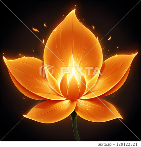 Glowing orange lotus flower with magical sparkles, symbolizing purity and enlightenment for spiritual wellness and design projects 129122521