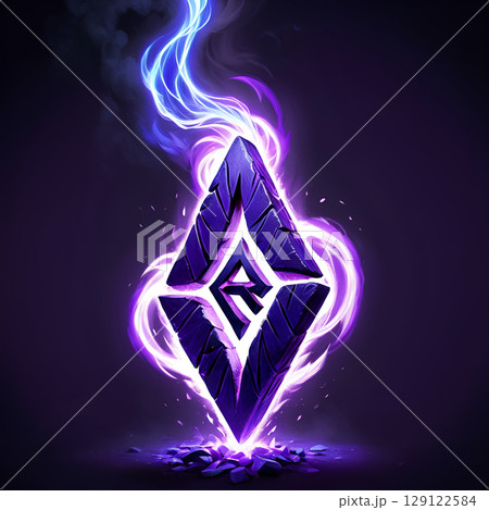 Futuristic diamond logo with vibrant purple and blue energy sparks, perfect for modern brands and technology companies seeking a dynamic identity 129122584