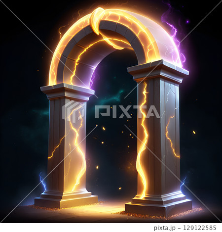 Mystical portal shimmers with electric energy, a gateway to fantasy adventure and otherworldly realms, perfect for game design and concept art 129122585