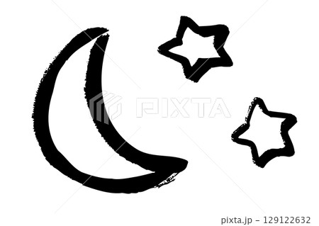 手描きの月と星のイラスト 129122632