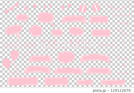 A set of cute hand-drawn ribbons and speech bubbles 129122670