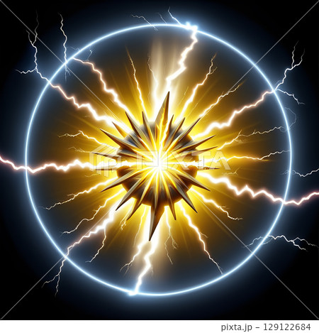 Stunning energy sphere with electric sparks, representing power, innovation, and cutting-edge technology in the modern era, ideal for science themes 129122684