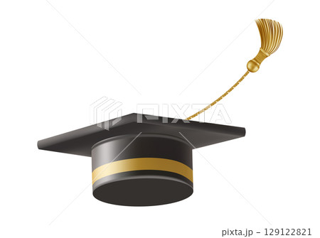 Graduates celebration. Flying 3D black graduate hat 129122821