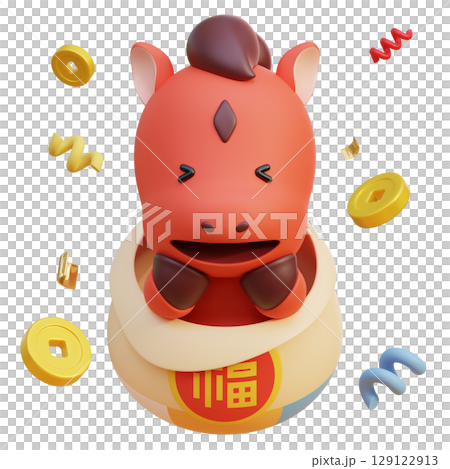 cartoon style 2026 new year red horse character in the lucky bag 3D graphic cartoon style 2026 new year red horse character in the lucky bag 3D graphic 129122913