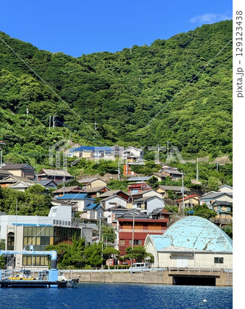 長崎県・五島列島・中通島・奈良尾のアコウの木と神社の参道 129123438