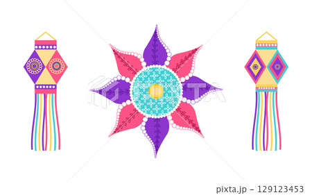 Diwali festival vector set including rangoli Diwali festival vector set including rangoli 129123453