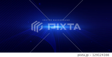 Technology futuristic wave lines glowing on dark blue background. Hi speed big data network concept. Technology futuristic wave lines glowing on dark blue background. Hi speed big data network concept. 129124166