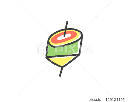 手描きのゆるくてかわいい線画の独楽 2026年 正月素材 手描きのゆるくてかわいい線画の独楽 2026年 正月素材 129125195