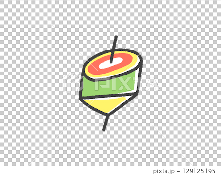 手描きのゆるくてかわいい線画の独楽 2026年 正月素材 手描きのゆるくてかわいい線画の独楽 2026年 正月素材 129125195