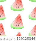 Seamless watermelon watercolor pattern for wrapping designs. Hand drawn watermelon wrapper for gift box. Fruit design for joyful watermelon artwork, fresh watercolor patterns featuring watermelon. 129125346