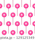 Christmas seamless pattern with pink swirl lollipop in festive style. Repeating sweet lollipop isolated on white. Concept decorative holiday background with cute Christmas lollipop design. Wrapping 129125349